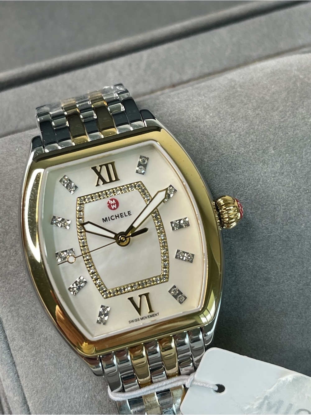 MICHELE Releve Two-Tone Bracelet Quartz Watch White Dial Roman/Diamond Tonneau